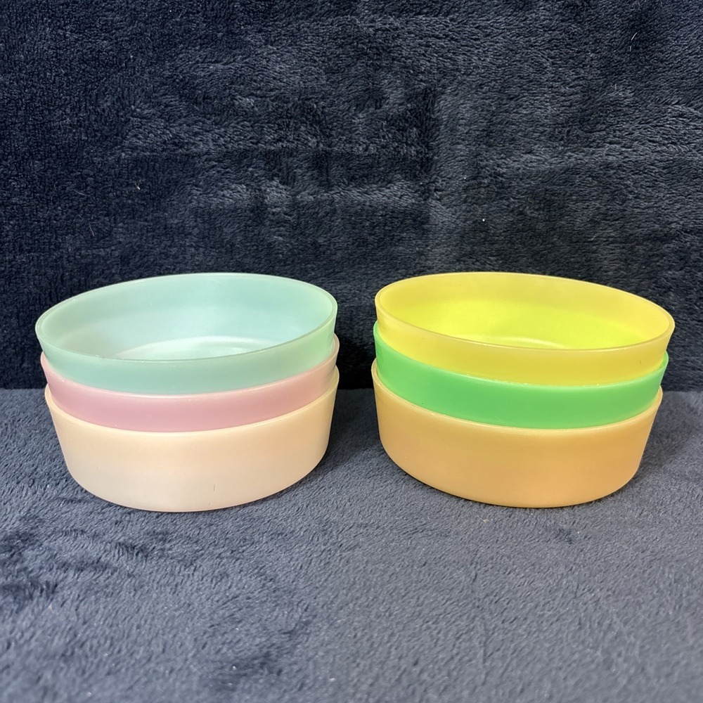 6 Vintage Tupperware Colorful Snack Bowl Containers 1286-24 4" X 1.25" - Picture 2 of 5